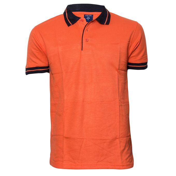 Orange Collar Black Polo T-Shirts