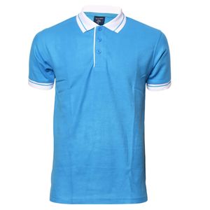 Cyan Blue Collar White Polo T-Shirts