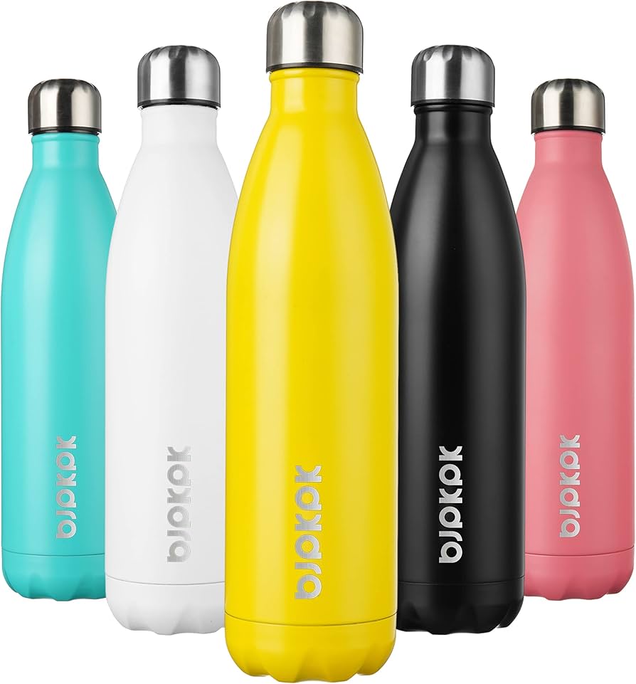 Yellow kids rainbow metallic water bottles