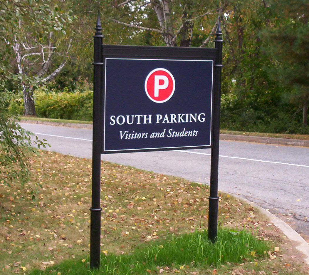 Road directional sign on two stands